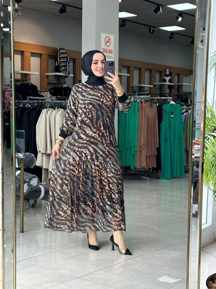 Leopar Şifon Elbise