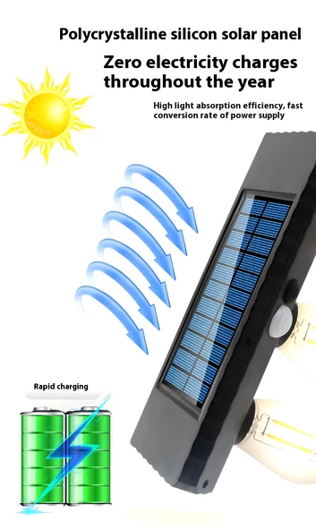 Solar Güneş Enerjili Şarjlı Aplik Lamba Hareket Sensörlü 3 Ampullu 3W - 4