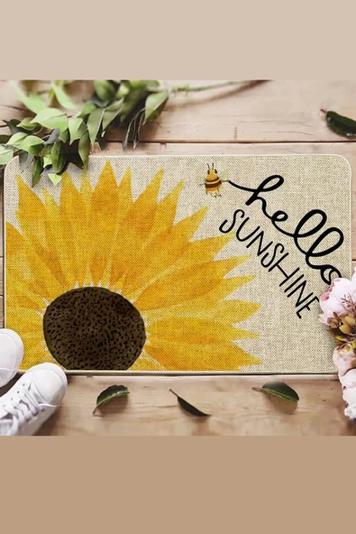 Valerine Life Günebakan Ay Çiçeği Merhaba Yaz Temalı Welcome Hoş Geldiniz Kapı Önü Paspası 45x70cm - Resim 2