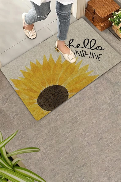 Valerine Life Günebakan Ay Çiçeği Merhaba Yaz Temalı Welcome Hoş Geldiniz Kapı Önü Paspası 45x70cm ürün görseli