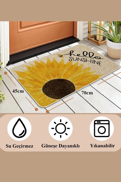 Valerine Life Günebakan Ay Çiçeği Merhaba Yaz Temalı Welcome Hoş Geldiniz Kapı Önü Paspası 45x70cm - Resim 4
