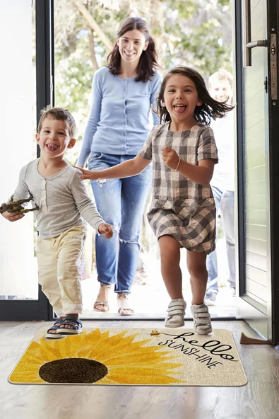 Valerine Life Günebakan Ay Çiçeği Merhaba Yaz Temalı Welcome Hoş Geldiniz Kapı Önü Paspası 45x70cm - Resim 6