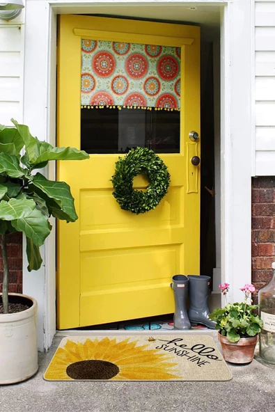 Valerine Life Günebakan Ay Çiçeği Merhaba Yaz Temalı Welcome Hoş Geldiniz Kapı Önü Paspası 45x70cm - Resim 5