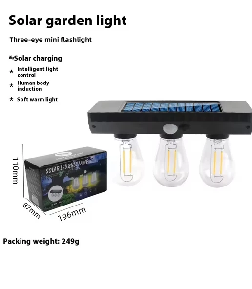 Solar Güneş Enerjili Şarjlı Aplik Lamba Hareket Sensörlü 3 Ampullu 3W - 8