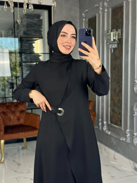 Kuş Gözü Detaylı Elbise-Siyah - 3