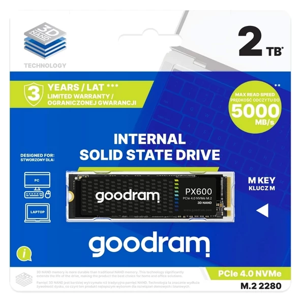 GoodRam PX600 2TB NVMe Gen4 5000/4200MB/s M.2 SSD - 3