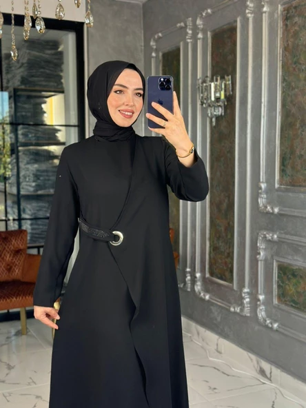 Kuş Gözü Detaylı Elbise-Siyah - 2
