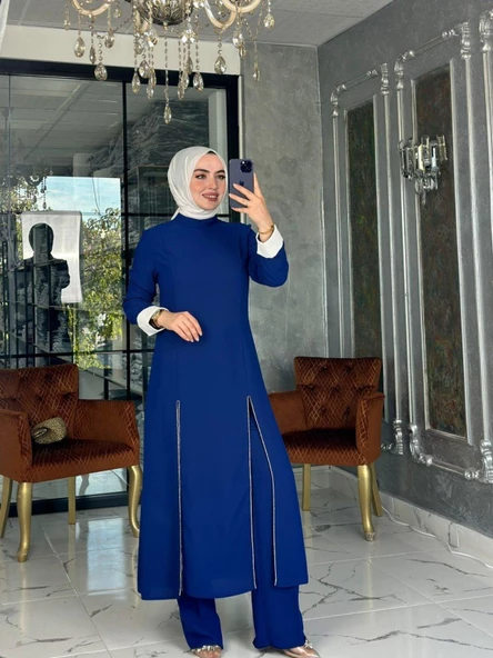 Gözde Pantolon Takım-Saks mavisi ürün görseli 1