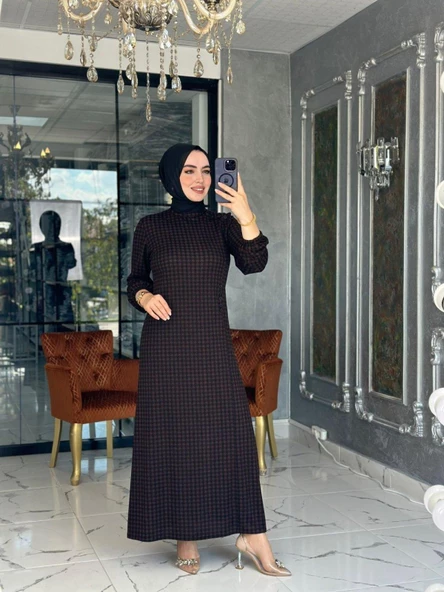Kazayağı Elbise-Kahverengi - 2