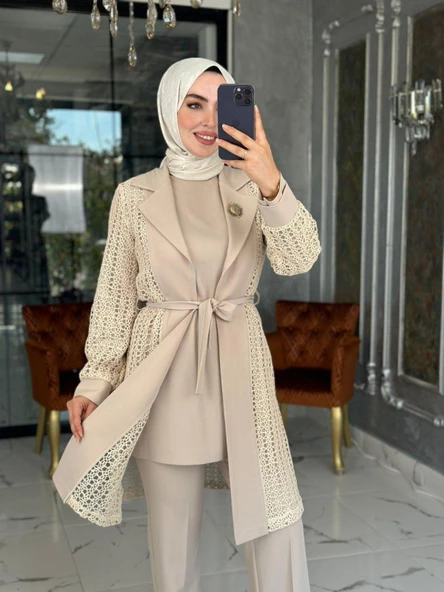 Hande Dantelli Takım-Bej ürün görseli 1