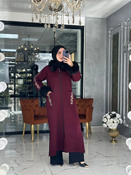 Ayça Kürklü Kaban Bordo Bordo