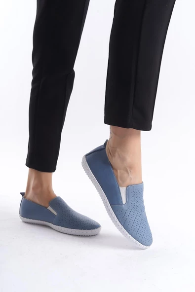 Kadın Hakiki Deri Dikişli Babet Tam Kalıp Düz Taban Günlük Ayakkabı - Resim 3