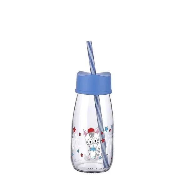 Pipetli Su Ve Süt Şişesi Cam 250 Ml - Mavi