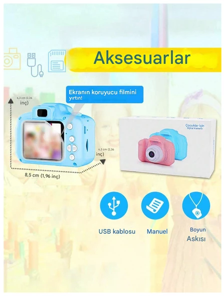 QASUL Kızlar/Erkekler için HD Dijital Video Kamera Oyuncakları Taşınabilir  Akıllı Çocuk Dijital Kamera - 6