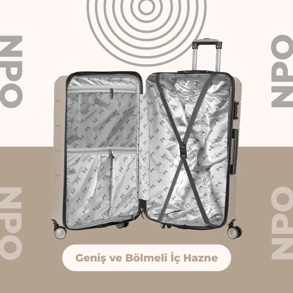 NPO Diamond PP(Polipropilen) Küçük ve Orta Boy 2'li Kırılmaz Valiz Seti - Kemik - 4