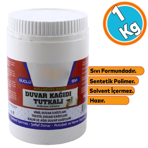 Duvar Kağıdı Yapıştırıcısı 1 kg Sıvı Hazır Tutkal Vinil Tekstil Kağıtları Sentetik Polimer Şeffaf