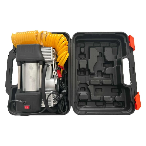 Araç Oto Lastik Şişirme Kompresörü Pompası Çift Pistonlu Kutulu - 7