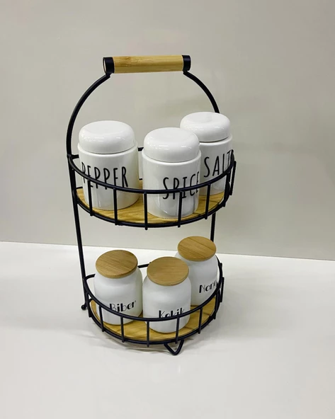 Metal Raf 2 Katlı Dekoratif Stand Baharatlık Organizer - 3