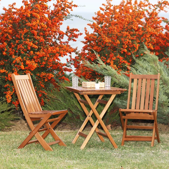 Avşa Katlanır Ahşap Bahçe Balkon Seti: 80x80 Masa + 2 Sandalye - 2
