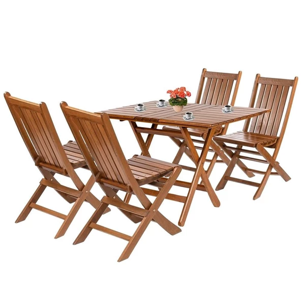 Avşa Ahşap Katlanır Bahçe Balkon Takımı: 80x140 Masa + 4 Sandalye