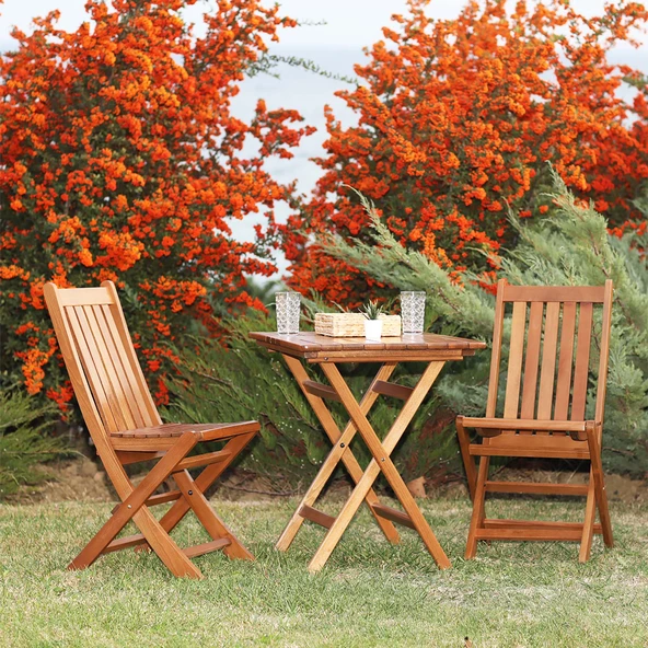 Avşa Katlanır Ahşap Bahçe Balkon Seti: 60x60 Masa + 2 Sandalye - 2