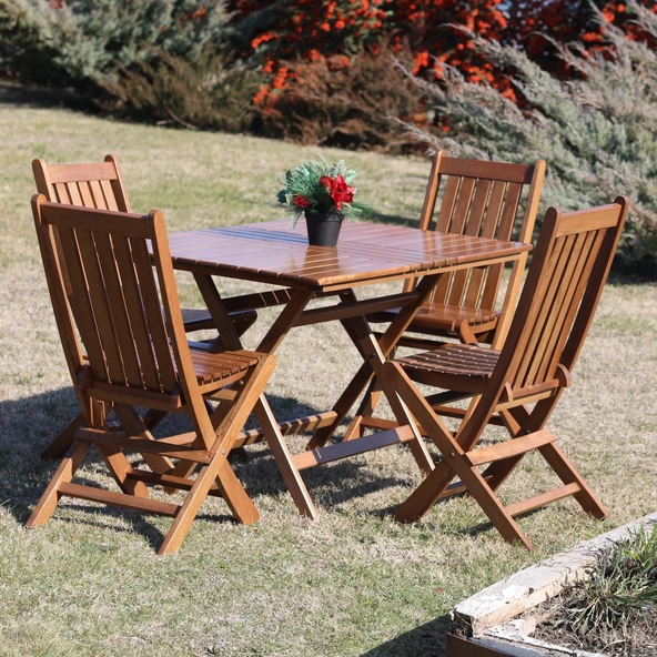 Avşa Ahşap Katlanır Bahçe Balkon Seti: 70x70 Masa + 4 Sandalye