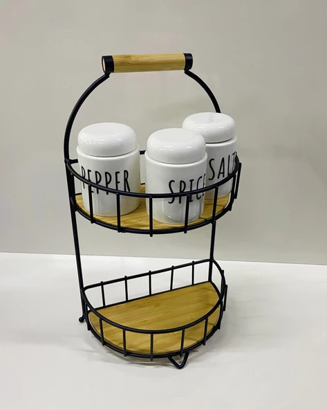 Metal Raf 2 Katlı Dekoratif Stand Baharatlık Organizer - 2