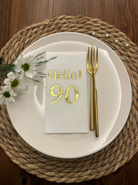 Gold Yaldızlı Beyaz hello Doksan Yaş Peçete 16 Adet ürün görseli 1