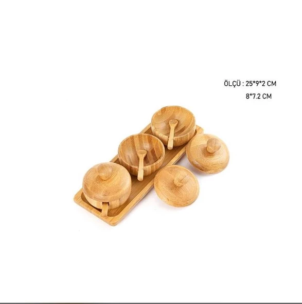 Bambu Baharatlık Kaşıklı Baharatlık 3 Lü Kapaklı - 2