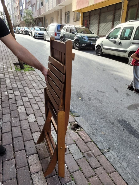 Avşa Katlanır Ahşap Bahçe Balkon Seti: 90lık Masa + 2 Sandalye - 7