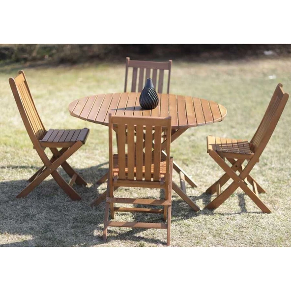 Avşa Katlanır Ahşap Bahçe Balkon Takımı: 70lik Masa + 4 Sandalye Set