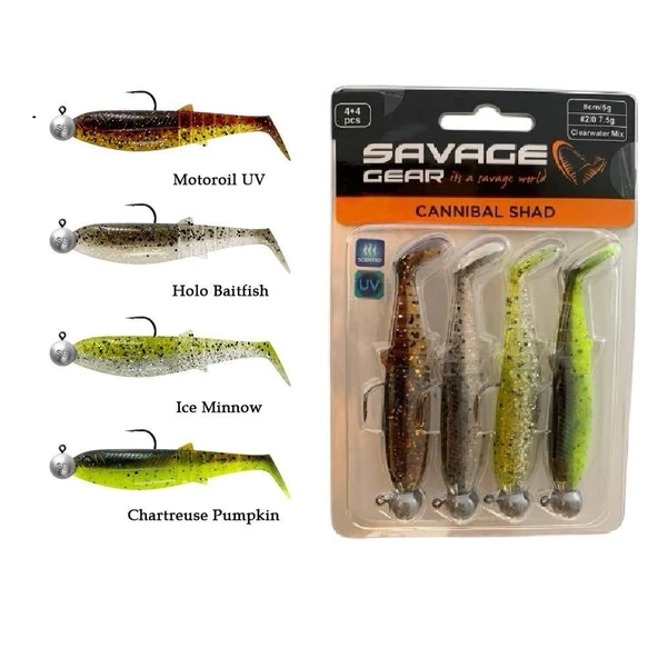 Savage Gear Cannibal Shad 8cm 5gr+7.5gr Clear Water 4Adet Hazır Silikon Yem Seti