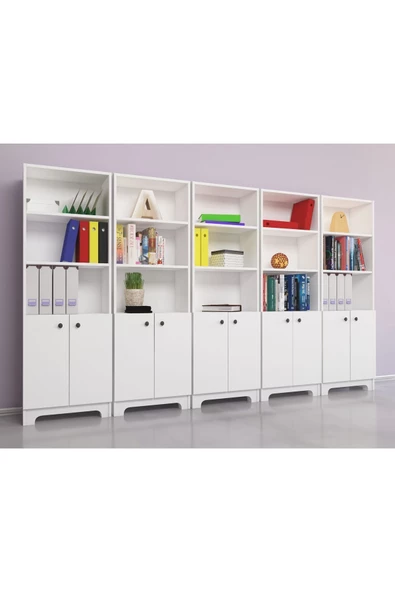 Nur Mobilya 5'li Kapaklı Kitaplık Seti Ofis Dolabı