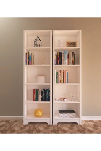 Nur Mobilya Ecem 2'li Kitaplık Seti Beyaz