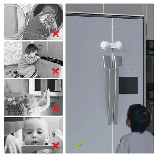 Bebek Çocuk Güvenliği Çekmece Ve Dolap İçin Kendiliğinde Yapışkanlı Vidasız Kapak Kilidi - 4