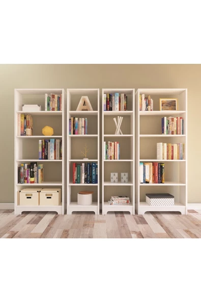 Nur Mobilya 4'lü Kitaplık Beyaz (BAZALI MODEL) - 2