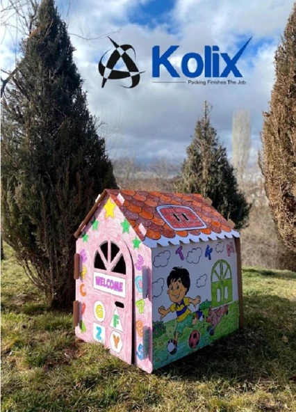 KOLİX Büyük Boy Xxl Karton Boyama Evi Eğitici Ve Öğretici Oyun Evi Oyun Çadırı - 3