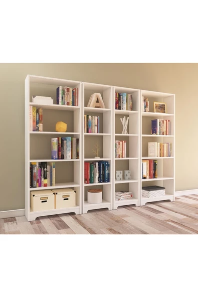 Nur Mobilya 4'lü Kitaplık Beyaz (BAZALI MODEL)