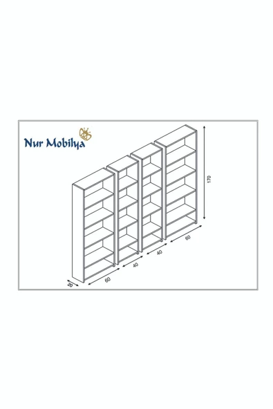 Nur Mobilya 4'lü Kitaplık Beyaz (BAZALI MODEL) - 3