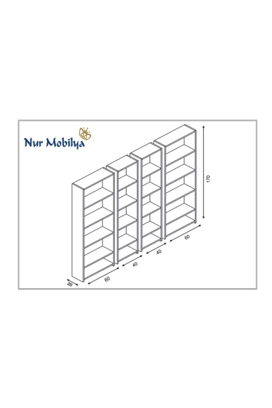 Nur Mobilya 4'lü Arkalıklı Kitaplık (BAZALI) - 2