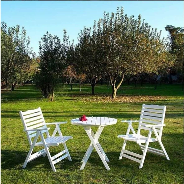 Ürgüp Pamukkale Bahçe Balkon Seti: 70Cm Masa + 2 Adet Sandalye Katlanır Ahşap Takım