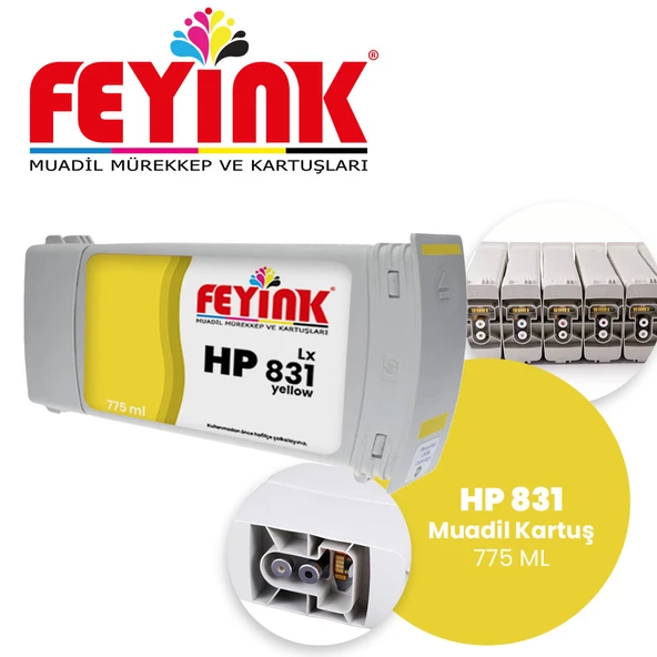 Feyink Hp Latex 831C Yellow (Y) Orijinal Mürekkep Dolumlu Feyink Kartuş 775ml