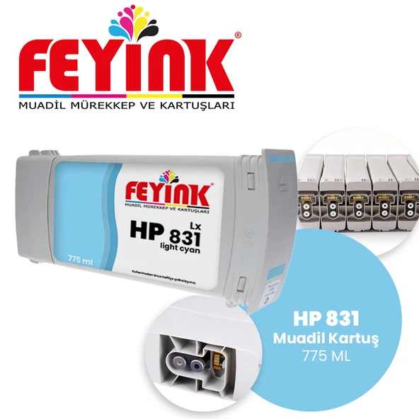 Feyink Hp Latex 831C Light Cyan (LC) Orijinal Mürekkep Dolumlu Feyink Kartuş 775ml