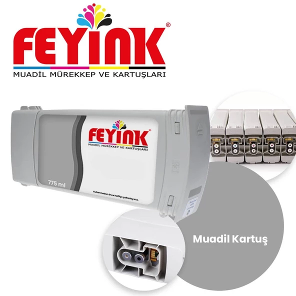 Feyink HP 728 Matt Black 300 ml.  Orijinal Mürekkep Dolumlu Feyink Kartuş