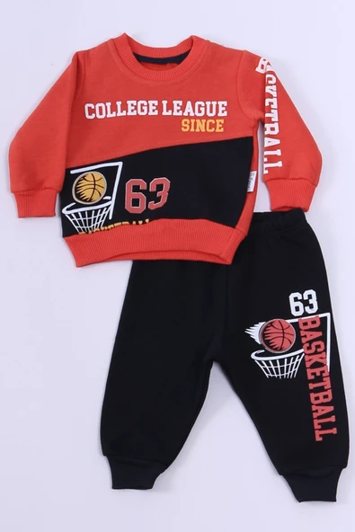 ERKEK BEBEK 3 İPLİK EŞOFMAN TAKIMI BASKETBOL BASKILI A45 - 2