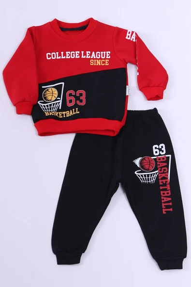 ERKEK BEBEK 3 İPLİK EŞOFMAN TAKIMI BASKETBOL BASKILI A45 - 5