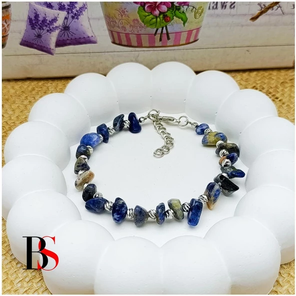 Gümüş Renk Dorika Aparat - Amorf  Obsidyen Doğal Taş Kadın Bileklik ürün görseli 1