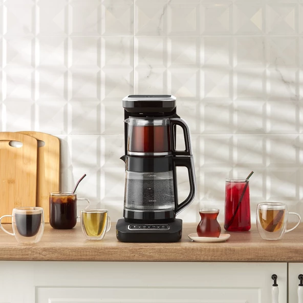 Karaca Çaysever Robotea Pro 4in1 2500 W Black Chrome Konuşan Cam Çay Makinesi