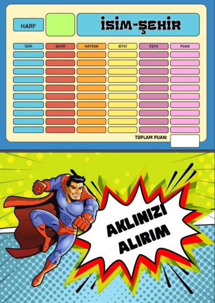 İsim-Şehir Oyunu YAZ-SİL (PVC Kaplı)