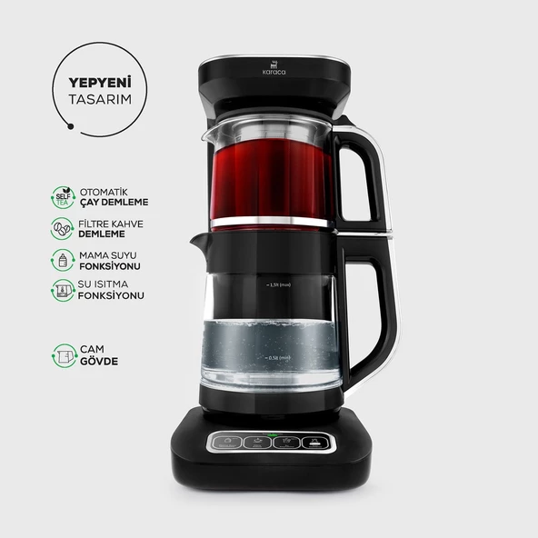 Karaca Çaysever Robotea Pro 4in1 2500 W Black Chrome Konuşan Cam Çay Makinesi - 2
